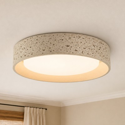 Ansel Wabi Sabi LED Travertine Round Flush Mount Ceiling Light