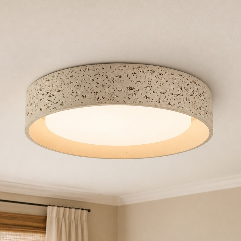 Ansel Wabi Sabi LED Travertine Round Flush Mount Ceiling Light