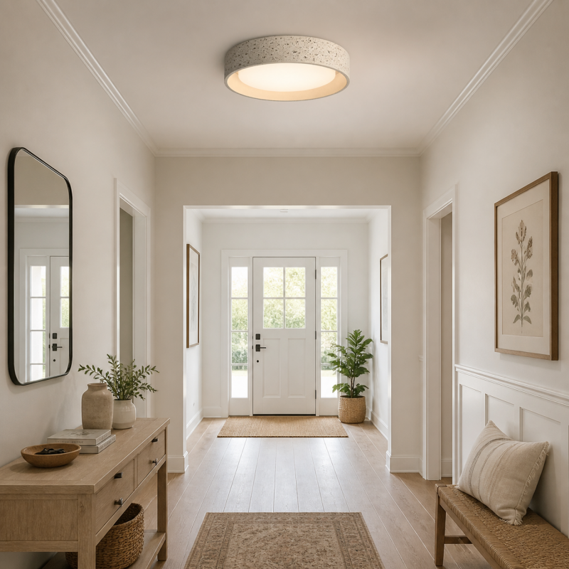 Ansel Wabi Sabi LED Travertine Round Flush Mount Ceiling Light