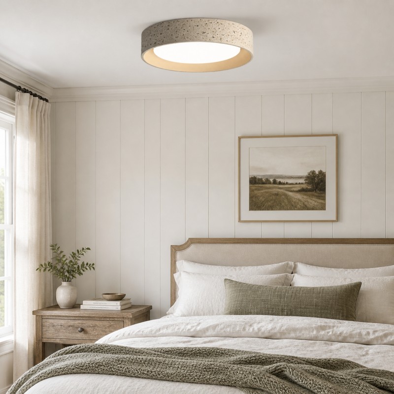 Ansel Wabi Sabi LED Travertine Round Flush Mount Ceiling Light