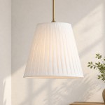 Felix Antique Brass-Finish White Fabric Cone Pendant Light
