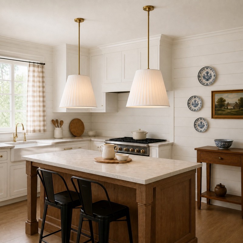 Naomi Modern White Pleated Fabric Brass Pendant Light