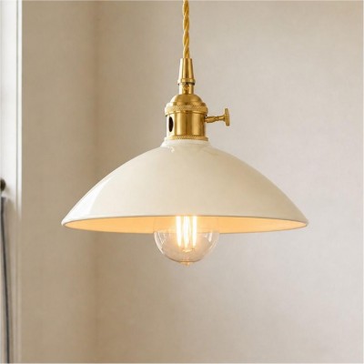 Lenora Vintage Ceramic Brass Cone Pendant Light