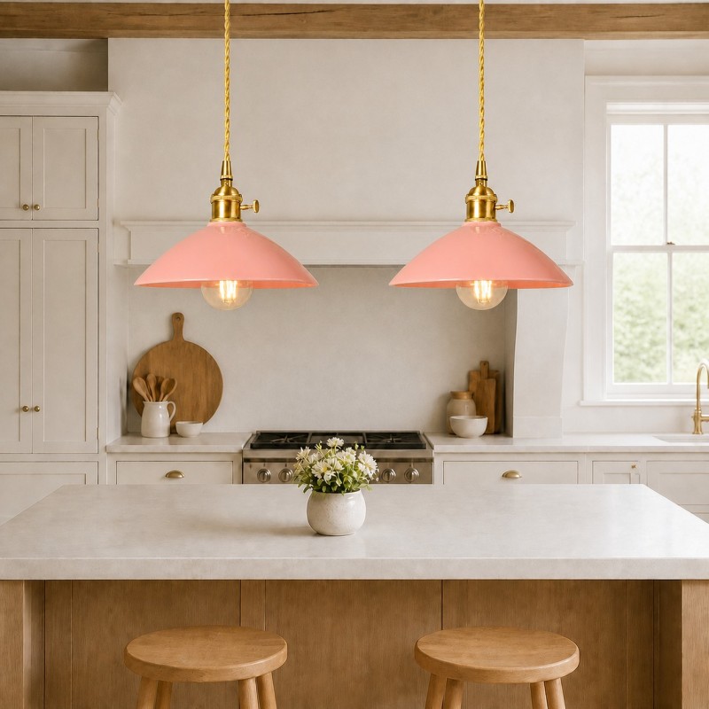 Lenora Vintage Ceramic Brass Cone Pendant Light