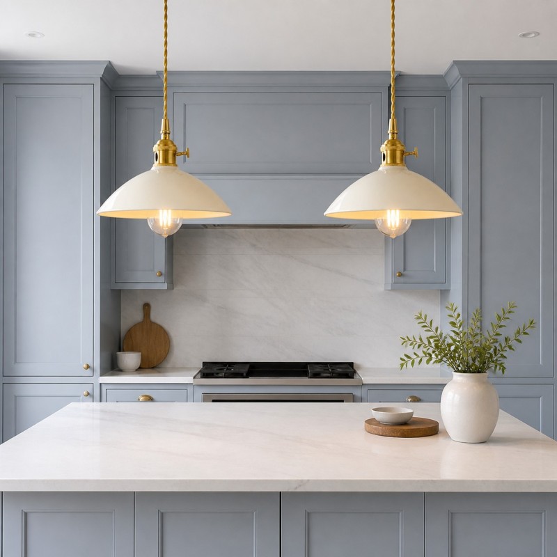 Lenora Vintage Ceramic Brass Cone Pendant Light