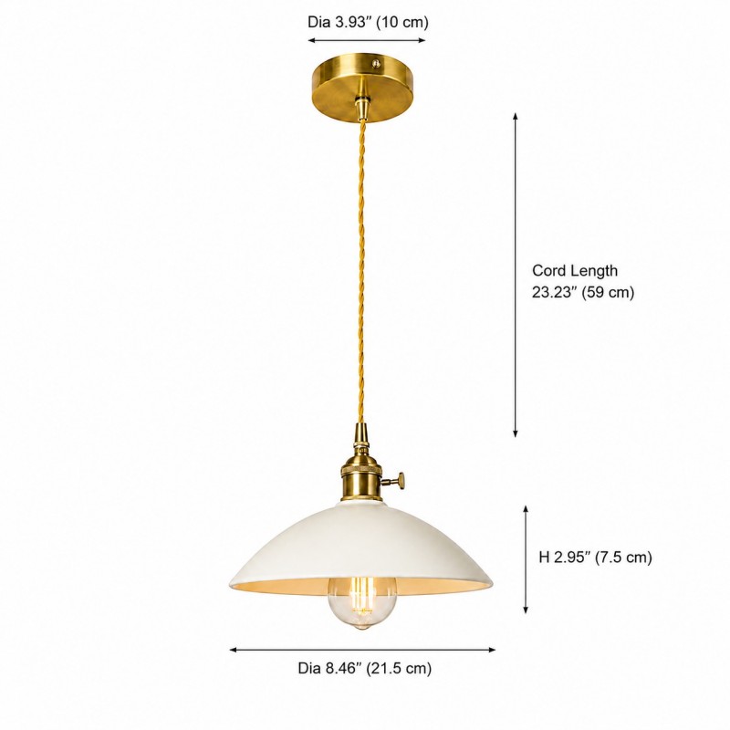 Lenora Vintage Ceramic Brass Cone Pendant Light