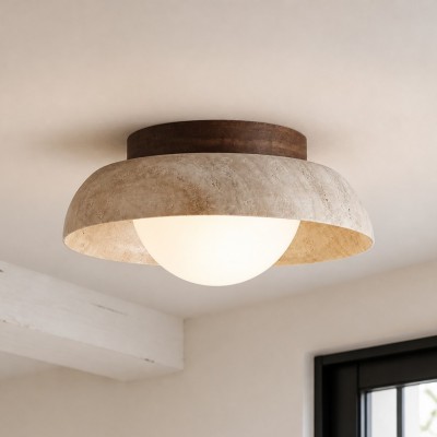 Arthur Modern Travertine Round Semi Globe Ceiling Light