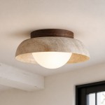 Ansel Wabi Sabi LED Travertine Round Flush Mount Ceiling Light