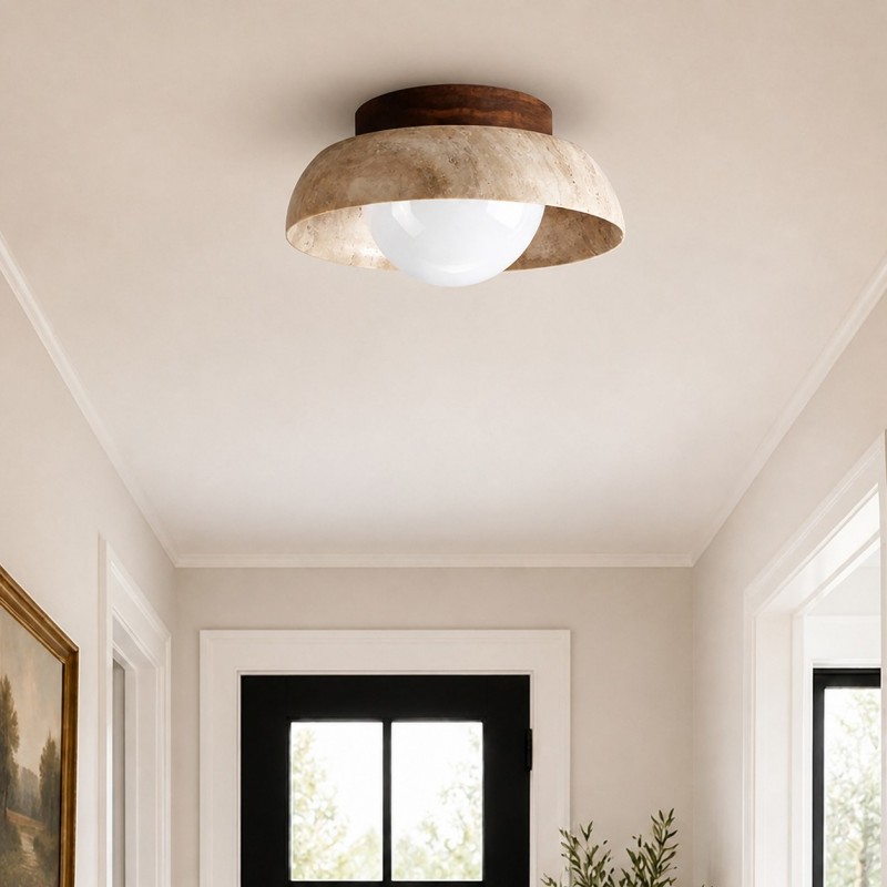 Arthur Modern Travertine Round Semi Globe Ceiling Light