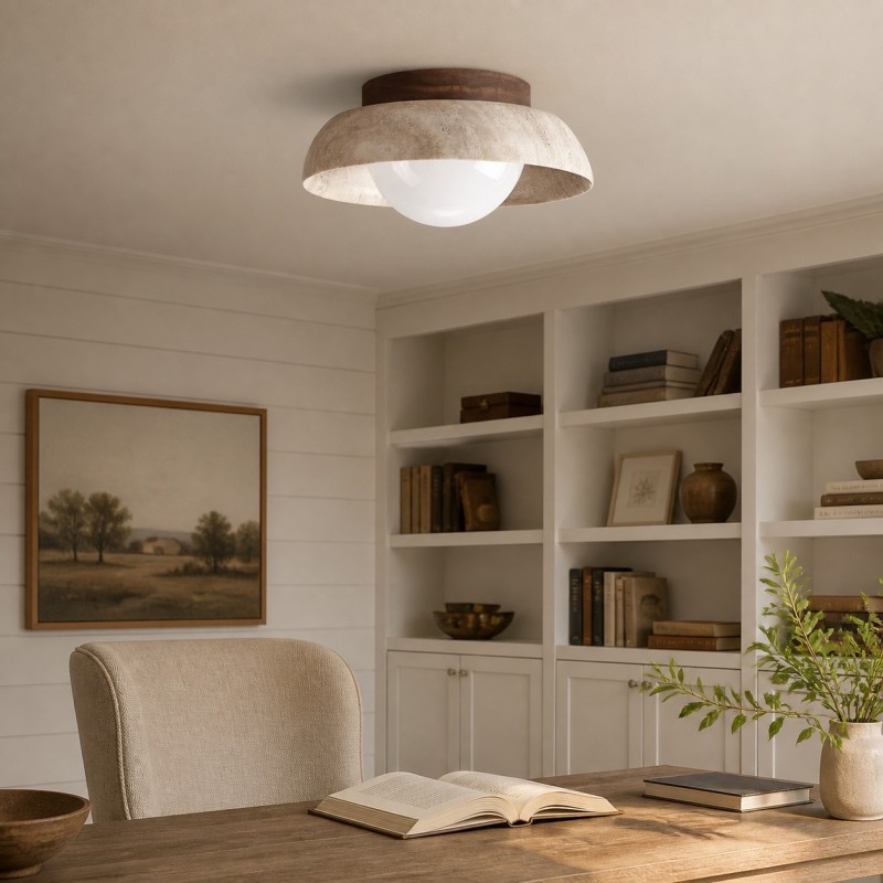 Arthur Modern Travertine Round Semi Globe Ceiling Light