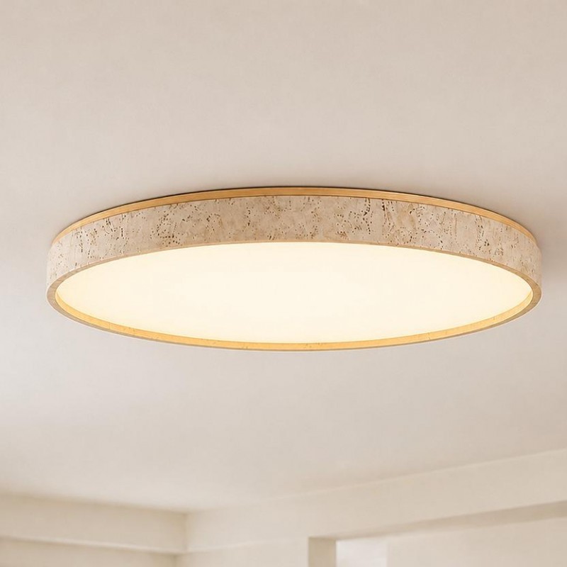 Veyran Minimalist Travertine Round LED Flush Mount Ceiling Light