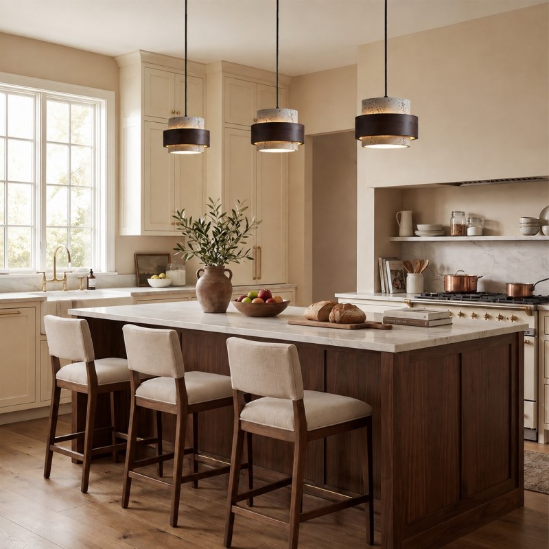 Timothy Wabi Sabi Cylindrical Travertine Pendant Light