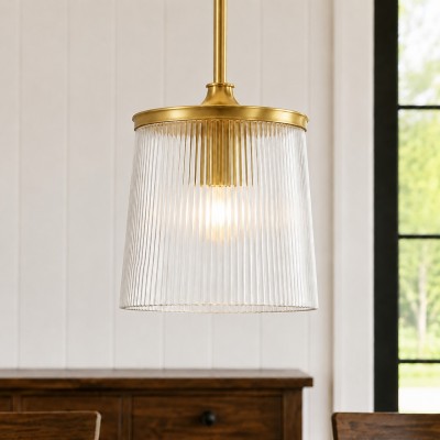 Caleb Modern Trapezoid Ribbed Glass Pendant Light