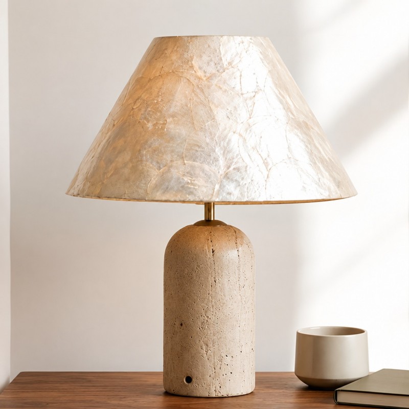Mirar Wabi Sabi Faux Travertine Conical Shell Shade Table Light