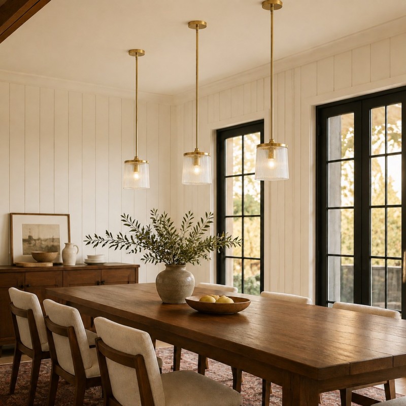Caleb Modern Trapezoid Ribbed Glass Pendant Light