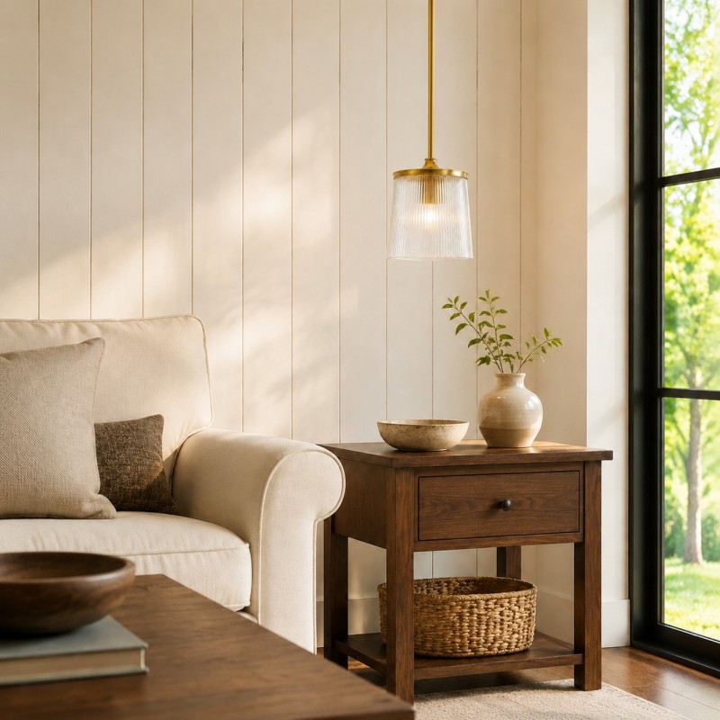 Caleb Modern Trapezoid Ribbed Glass Pendant Light
