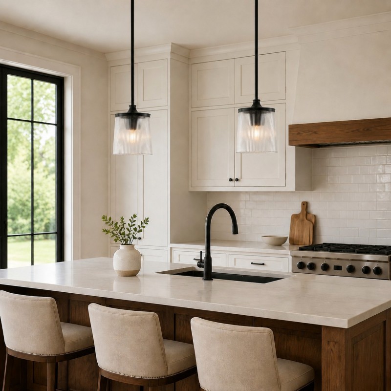 Caleb Modern Trapezoid Ribbed Glass Pendant Light