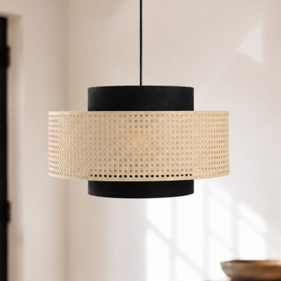 Nivara Rattan Linen Double Drum Pendant Light
