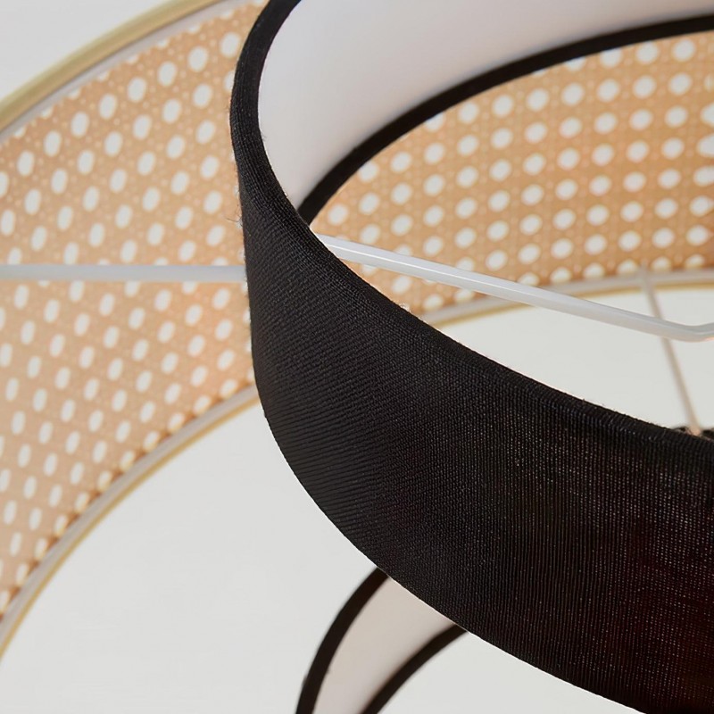 Nivara Rattan Linen Double Drum Pendant Light