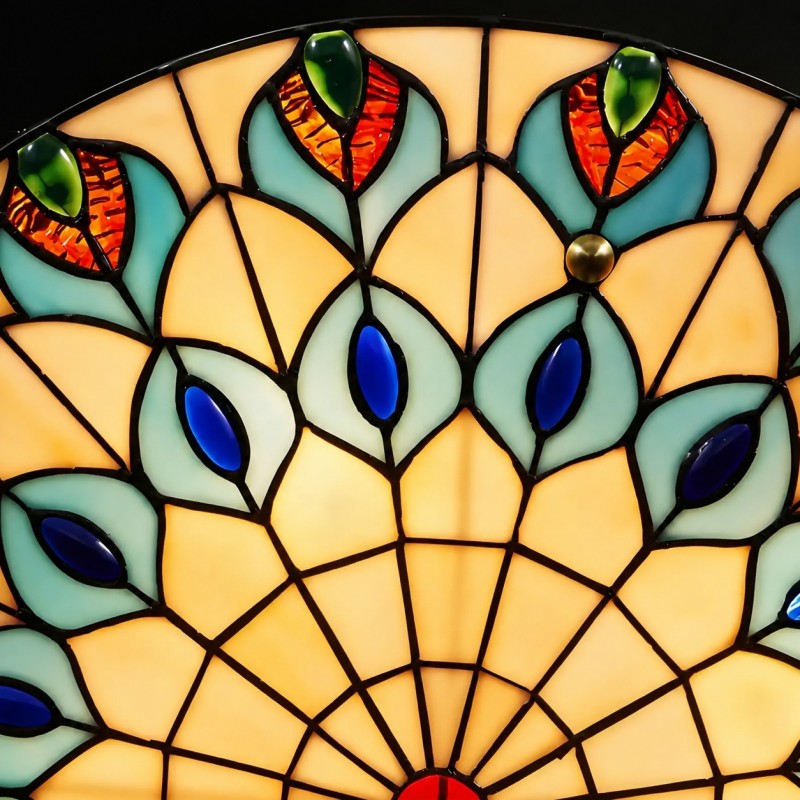 Eiridian Vintage Tiffany Stained Glass Flush Mount Ceiling Light