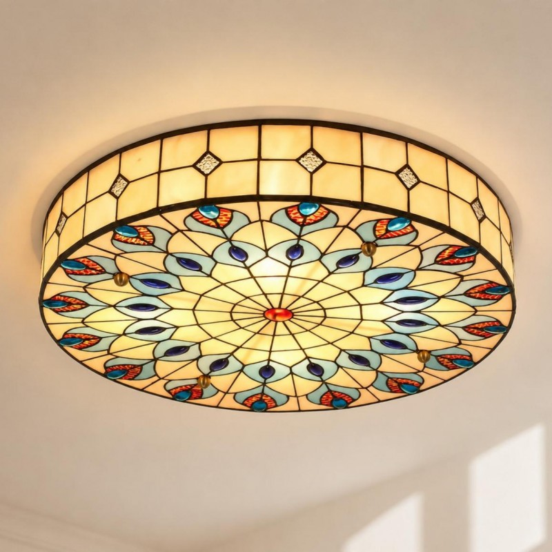 Eiridian Vintage Tiffany Stained Glass Flush Mount Ceiling Light