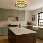 Eiridian Vintage Tiffany Stained Glass Flush Mount Ceiling Light