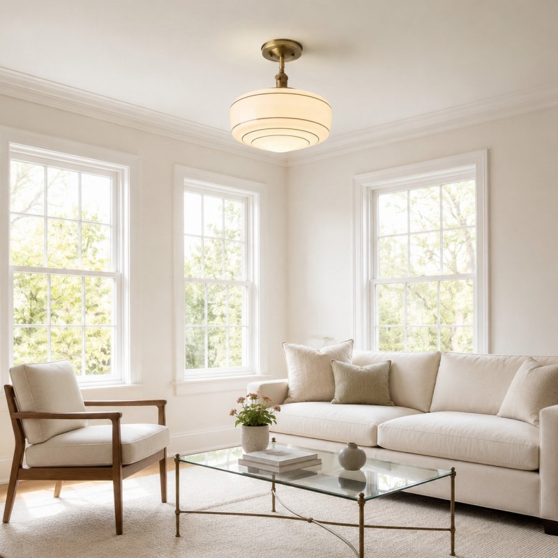 Quinlix Mid-Century Modern Milk Striped Glass Ceiling Lamp