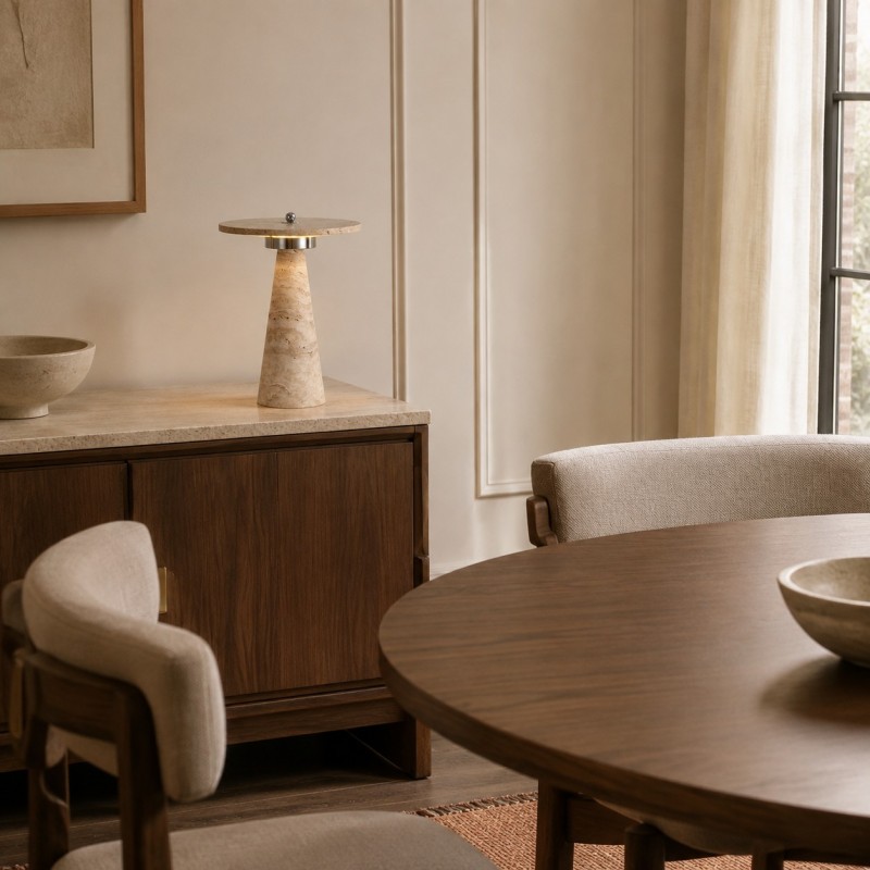 Aelwen Wabi Sabi LED Travertine Disc Table Lamp