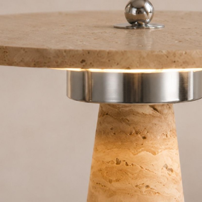 Aelwen Wabi Sabi LED Travertine Disc Table Lamp