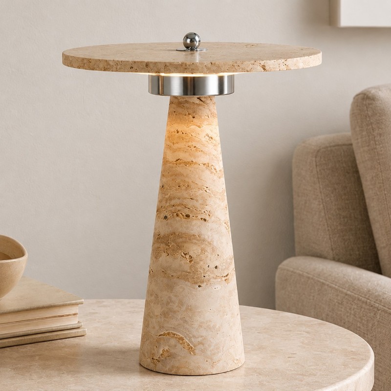 Aelwen Wabi Sabi LED Travertine Disc Table Lamp