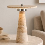 Aelwen Wabi Sabi LED Travertine Disc Table Lamp