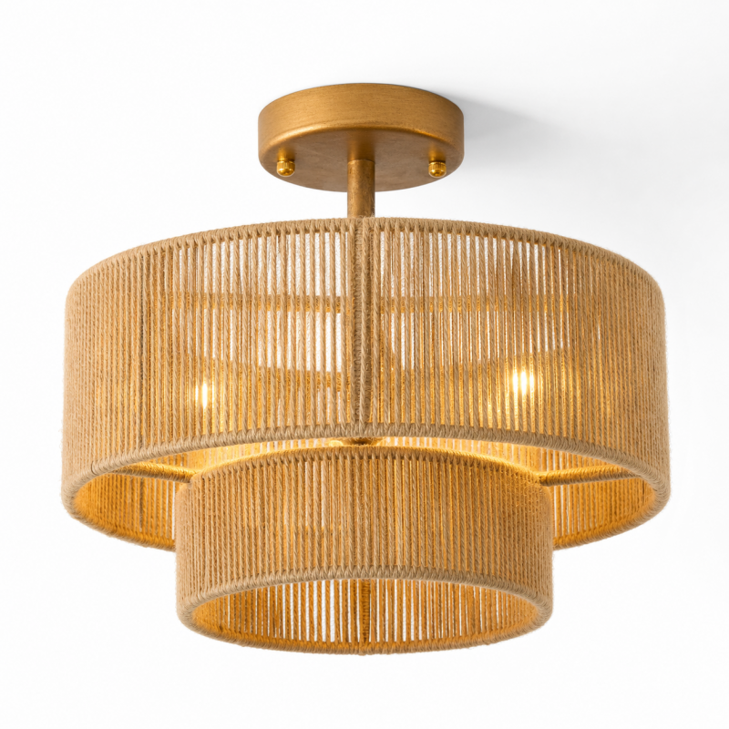Ivon Handwoven Jute Rope Double Drum Ceiling Light