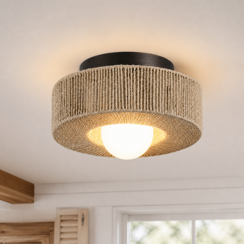 Lavan Rustic Hemp Rope Round Flush Mount Ceiling Light