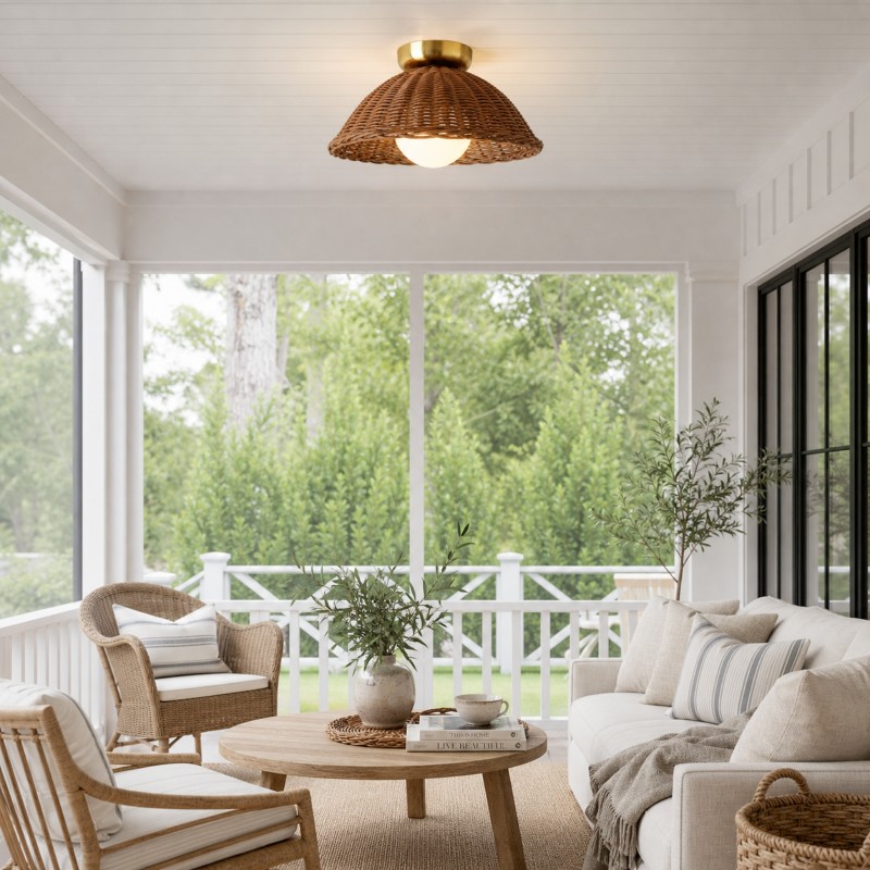 Allyson Farmhouse Rattan Flush Mount Ceiling Light