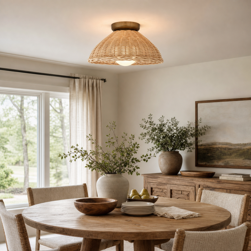 Allyson Farmhouse Rattan Flush Mount Ceiling Light