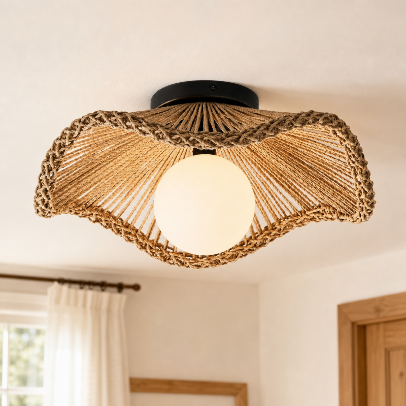 Lovary Bohemian Rattan Flower Flush Mount Ceiling Light