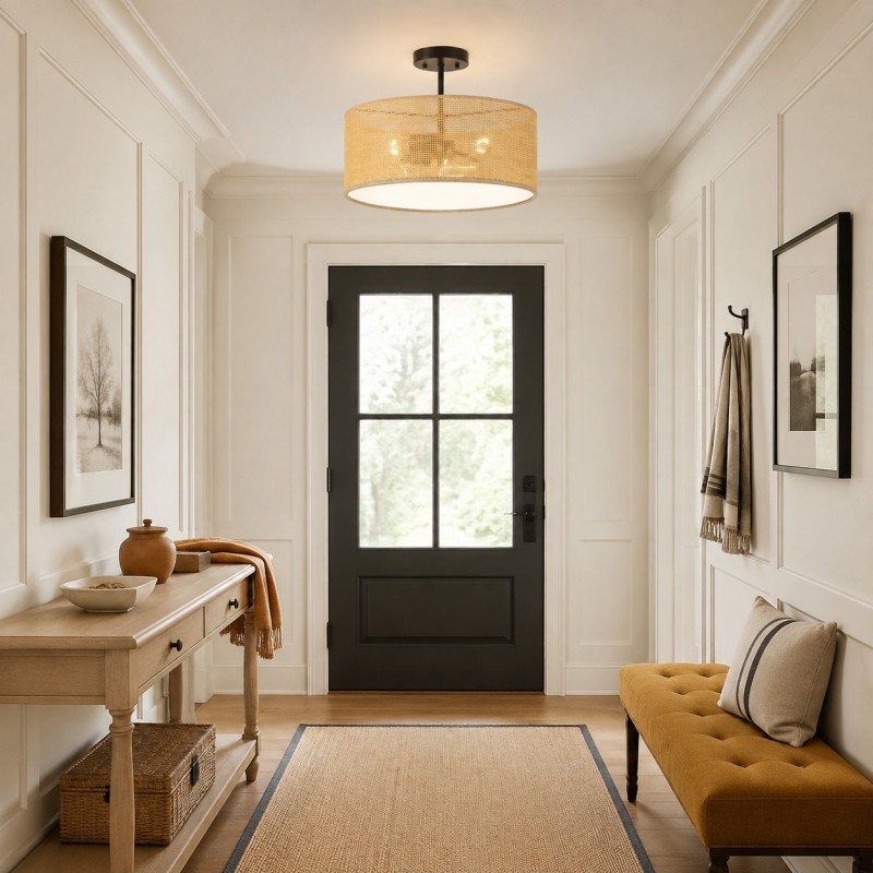 Zaylen Farmhouse Rattan Semi Flush Mount Ceiling Light