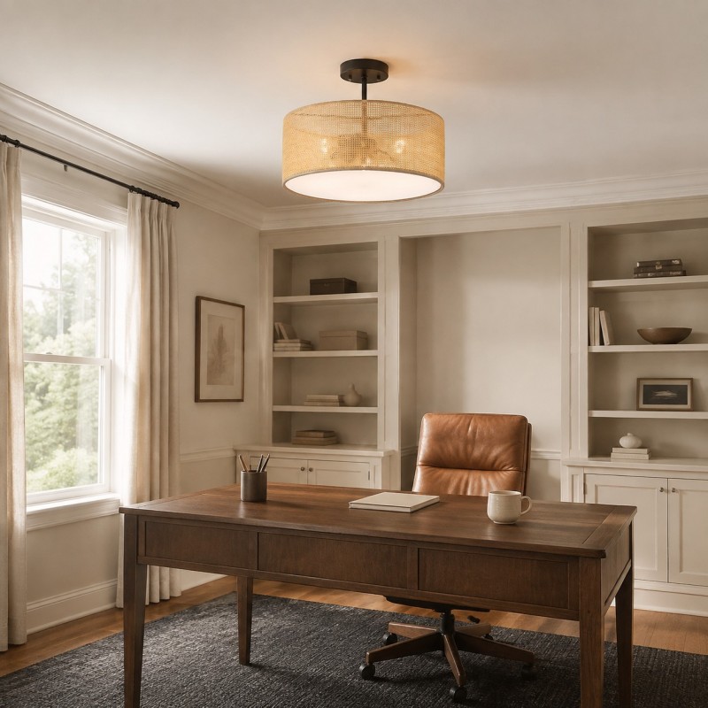Zaylen Farmhouse Rattan Semi Flush Mount Ceiling Light