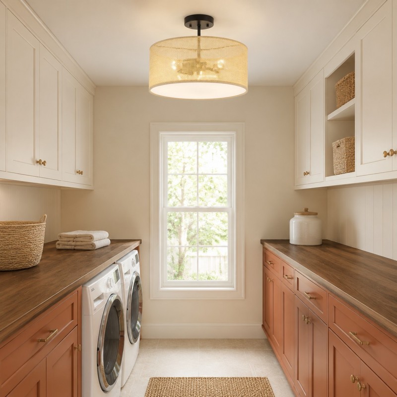 Zaylen Farmhouse Rattan Semi Flush Mount Ceiling Light