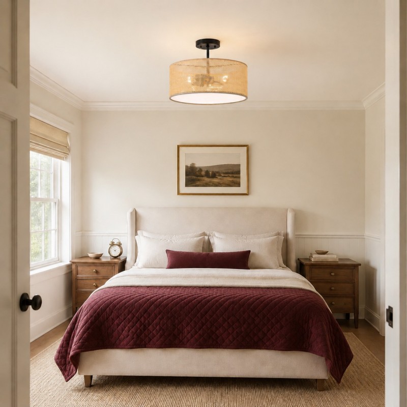 Zaylen Farmhouse Rattan Semi Flush Mount Ceiling Light
