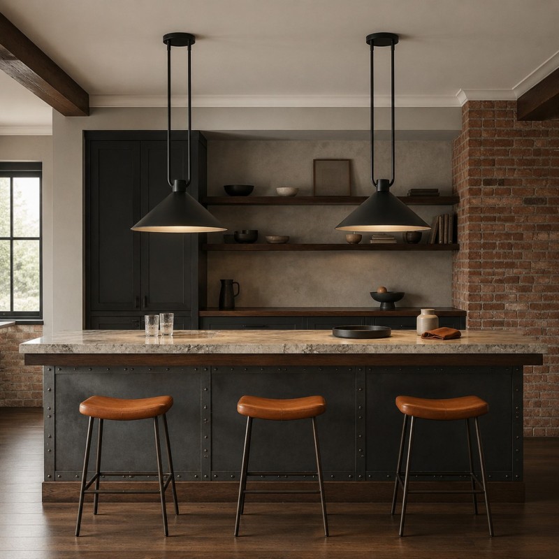 Serenoa Retro Double-Rod Metal Cone Pendant Light