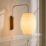 Everett Wabi Sabi Fabric Ribbed Shade Plug In Wall Sconce