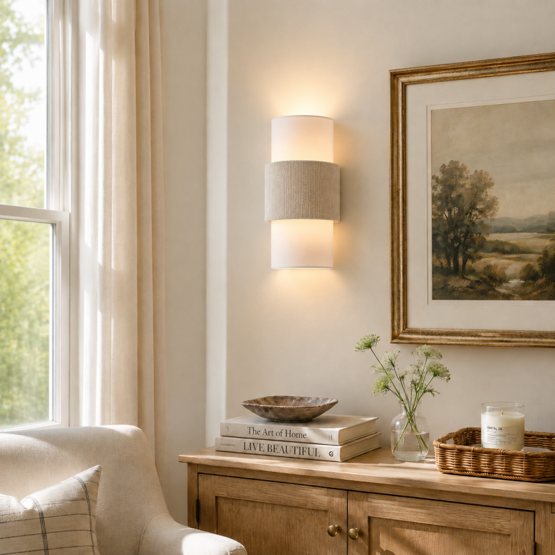 Corin Scandinavian Linen Cylinder Wall Sconce