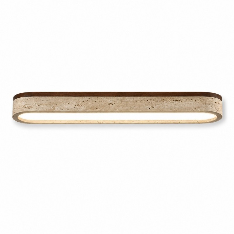 Samue Travertine Wood Linear LED Flush Mount Ceiling Light