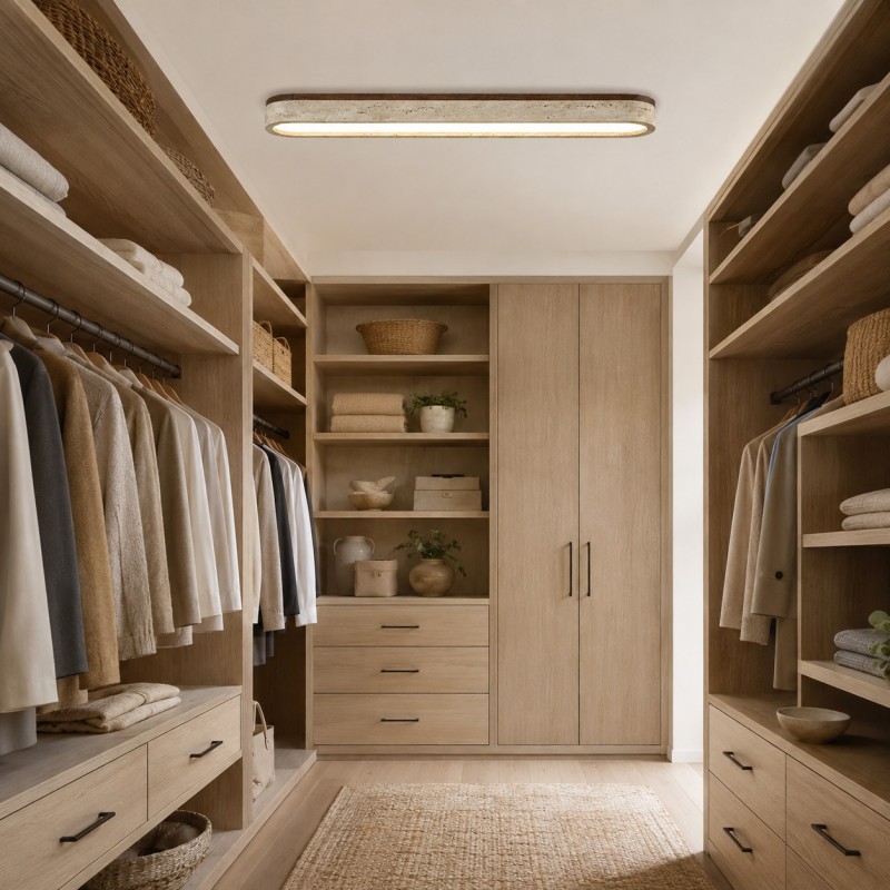 Samue Travertine Wood Linear LED Flush Mount Ceiling Light