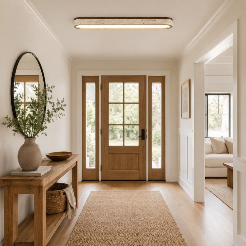 Samue Travertine Wood Linear LED Flush Mount Ceiling Light