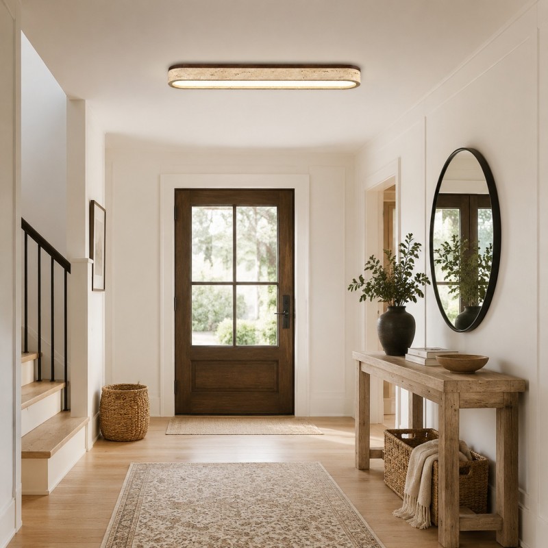 Samue Travertine Wood Linear LED Flush Mount Ceiling Light