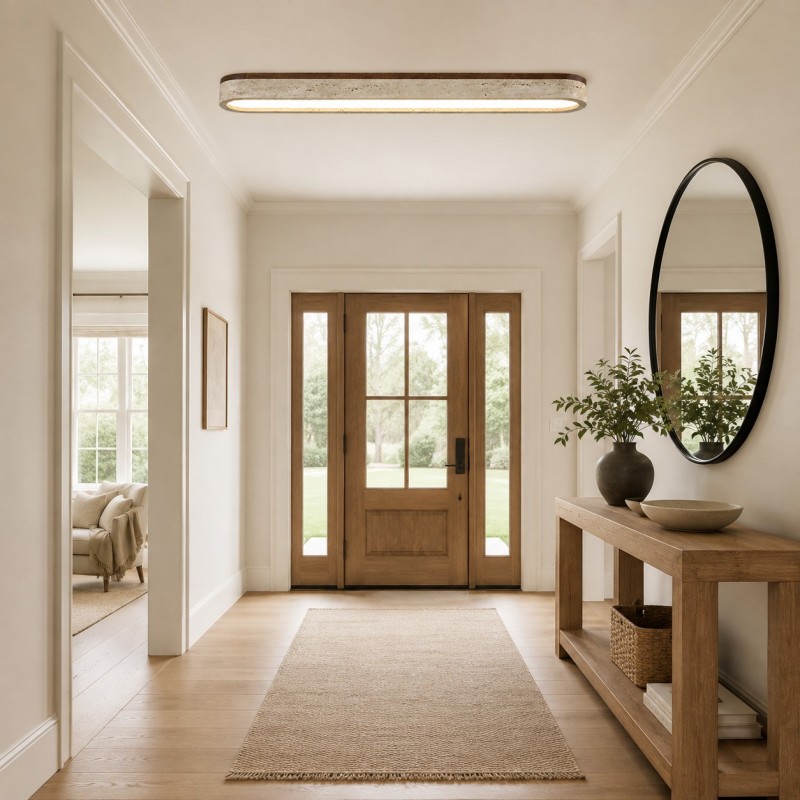 Samue Travertine Wood Linear LED Flush Mount Ceiling Light