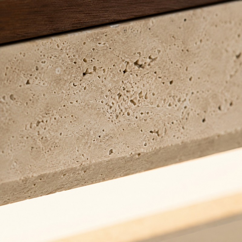Samue Travertine Wood Linear LED Flush Mount Ceiling Light