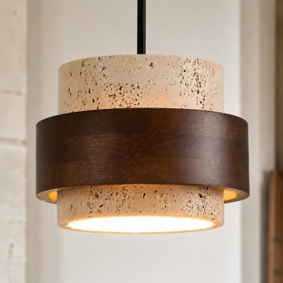 Timothy Wabi Sabi Cylindrical Travertine Pendant Light